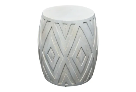 Whitewash Diamond Carved Drum Accent Table
