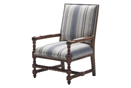 Mango Wood + Stripe Fabric Spindle Frame Accent Chair - Main