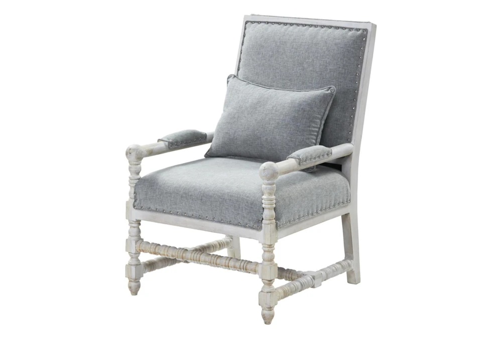 White Wash + Solid Fabric Spindle Frame Accent Chair
