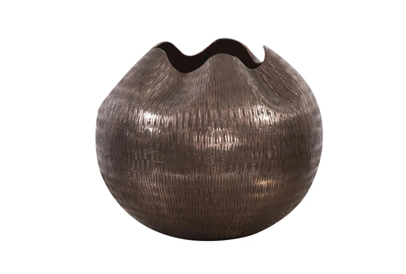 10 Inch Copper Finish Textured Aluminjum Pinch Globe Vase - 360