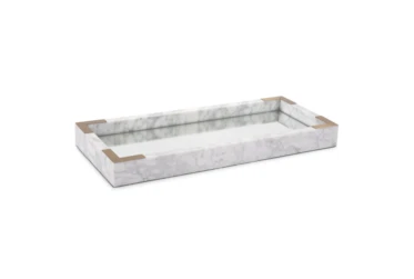 16 Inch White Mirrored Marble Tray