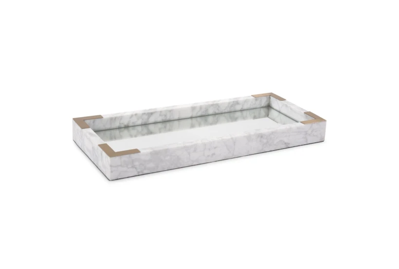 16 Inch White Mirrored Marble Tray - 360