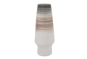 16 Inch White Clay Multi Stripe Slanted Vase