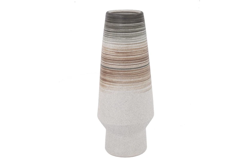 16 Inch White Clay Multi Stripe Slanted Vase - 360