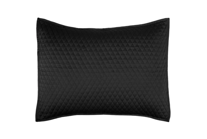 Standard Sham - Black Polyester Sateen Quilted Diamond Pattern  - 360