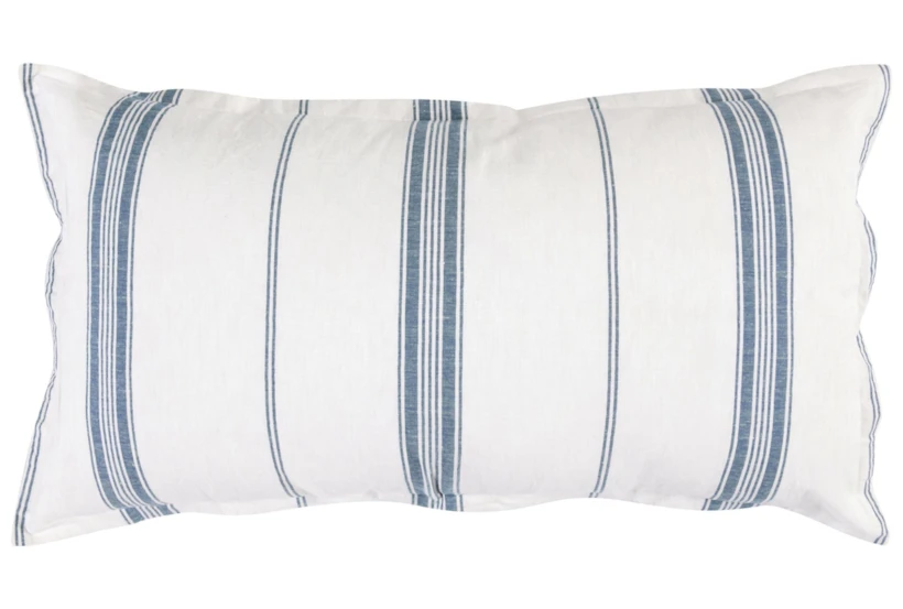 King Sham-White With Blue Stripe Linen Cotton Cashmere Blend  - 360