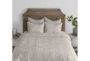 King Quilt - 4 Piece Set Taupe Cotton Linen Blend Quilted Oval Design, 1 Quilt + 3 Euro Shams - Front