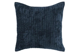 Euro Sham-Blue Velvet Front Cotton Back Quilted Hand Stitched