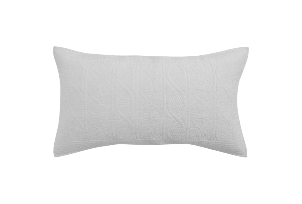 King Sham-White Cotton Linen Blend Quilted Oval Design 