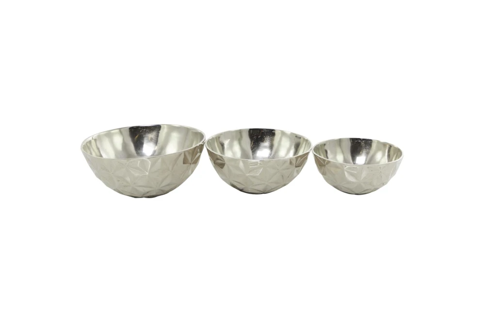 14", 12", 10" Textured Silver Metal Decorative Bowls Set Of 3