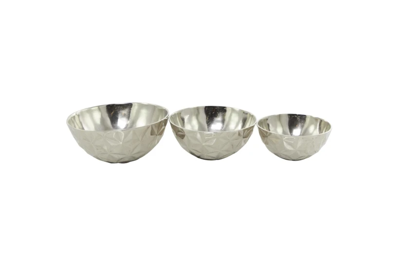 14", 12", 10" Textured Silver Metal Decorative Bowls Set Of 3 - 360