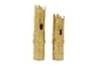 18", 15" Gold Metal Rustic Bamboo Style Vases Set Of 2 - Signature