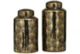 14", 12" Black + Gold Fan Line Canister Jars Set Of 2 - Back