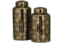 14", 12" Black + Gold Fan Line Canister Jars Set Of 2 - Signature