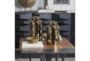 14", 12" Black + Gold Fan Line Canister Jars Set Of 2 - Room