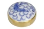 14", 12" Blue White + Gold Chinoiserie Style Canister Jars Set Of 2 - Detail