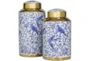 14", 12" Blue White + Gold Chinoiserie Style Canister Jars Set Of 2 - Material