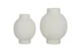 11", 9" Matte White Channeled Bulb Vases Set Of 2 - Back