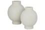 11", 9" Matte White Channeled Bulb Vases Set Of 2 - Front