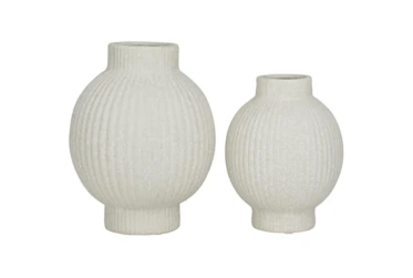 11", 9" Matte White Channeled Bulb Vases Set Of 2
