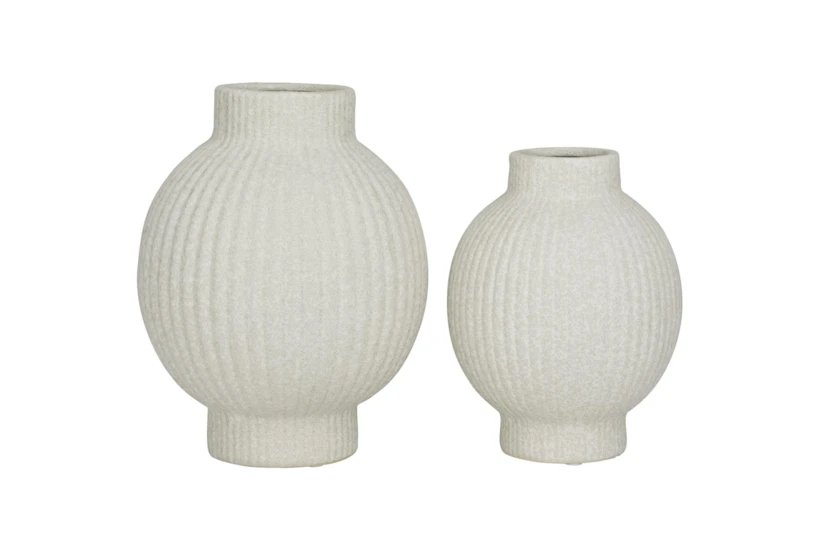 11", 9" Matte White Channeled Bulb Vases Set Of 2 - 360