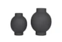 11", 9" Matte Black Channeled Bulb Vases Set Of 2 - Back