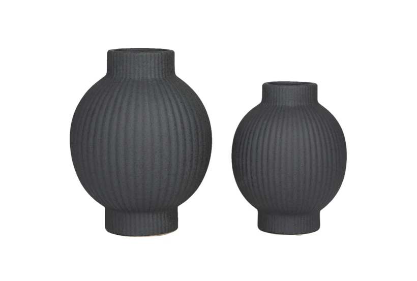 11", 9" Matte Black Channeled Bulb Vases Set Of 2 - 360