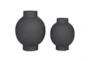 11", 9" Matte Black Channeled Bulb Vases Set Of 2 - Signature