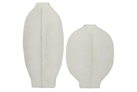 18", 13" Matte White Abstract Flat Body Vases Set Of 2