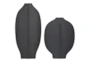 18", 13" Matte Black Abstract Flat Body Vases Set Of 2 - Back