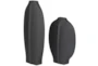 18", 13" Matte Black Abstract Flat Body Vases Set Of 2 - Front