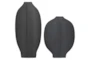 18", 13" Matte Black Abstract Flat Body Vases Set Of 2 - Signature