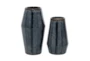 11", 8" Navy Ceramic Herringbone Pattern Vases Set Of 2 - Material