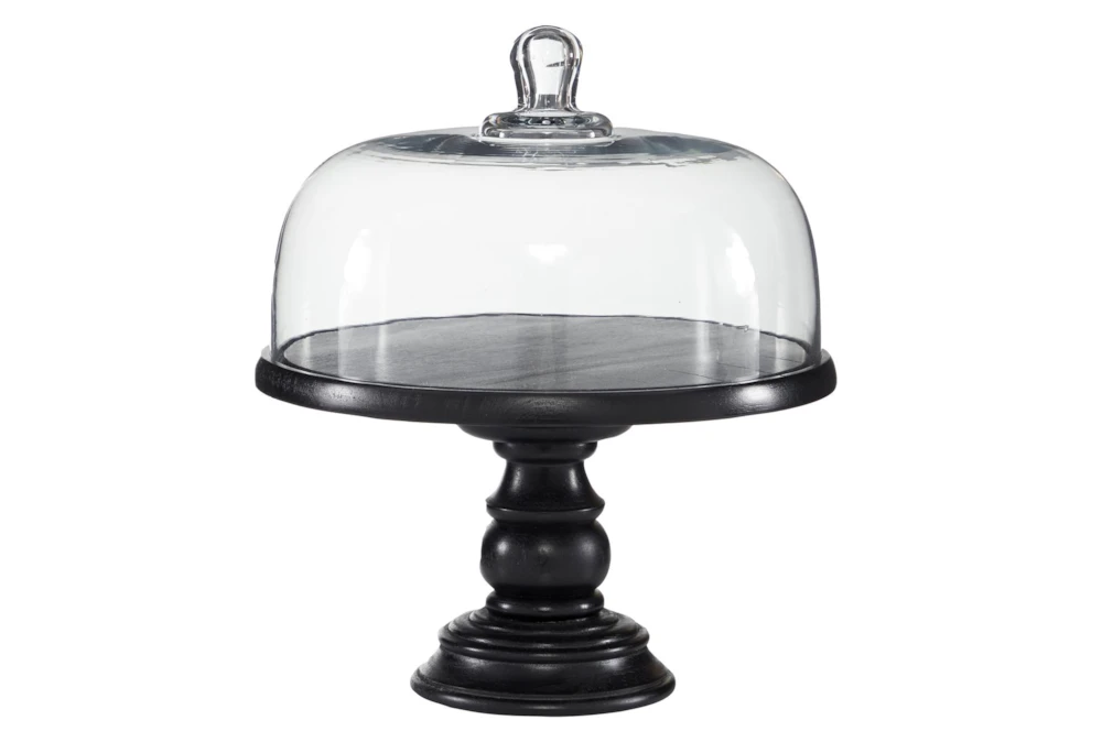 14 Inch Black Footed + Glass Dome Cake Dish Cloche