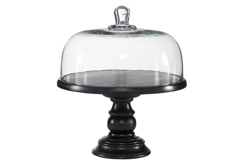 14 Inch Black Footed + Glass Dome Cake Dish Cloche - 360