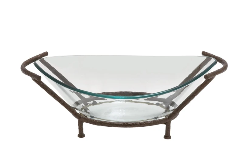 26 Inch Glass + Black Metal Footed Decorative Serving Bowl - 360