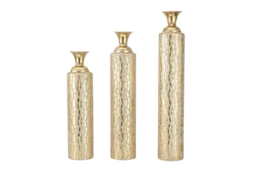 34", 29", 25" Gold Metal Vine Pattern Floor Vases Set Of 3