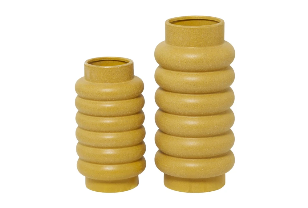 16", 12" Yellow Stacked Circle Vases Set Of 2