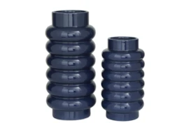 16", 12" Blue Stacked Circle Vases Set Of 2