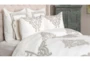 Queen Duvet-3 Piece Set Ivory With Embroidered Natural Stitching Cotton, 1 Quilt + 2 Standard Shams - Signature