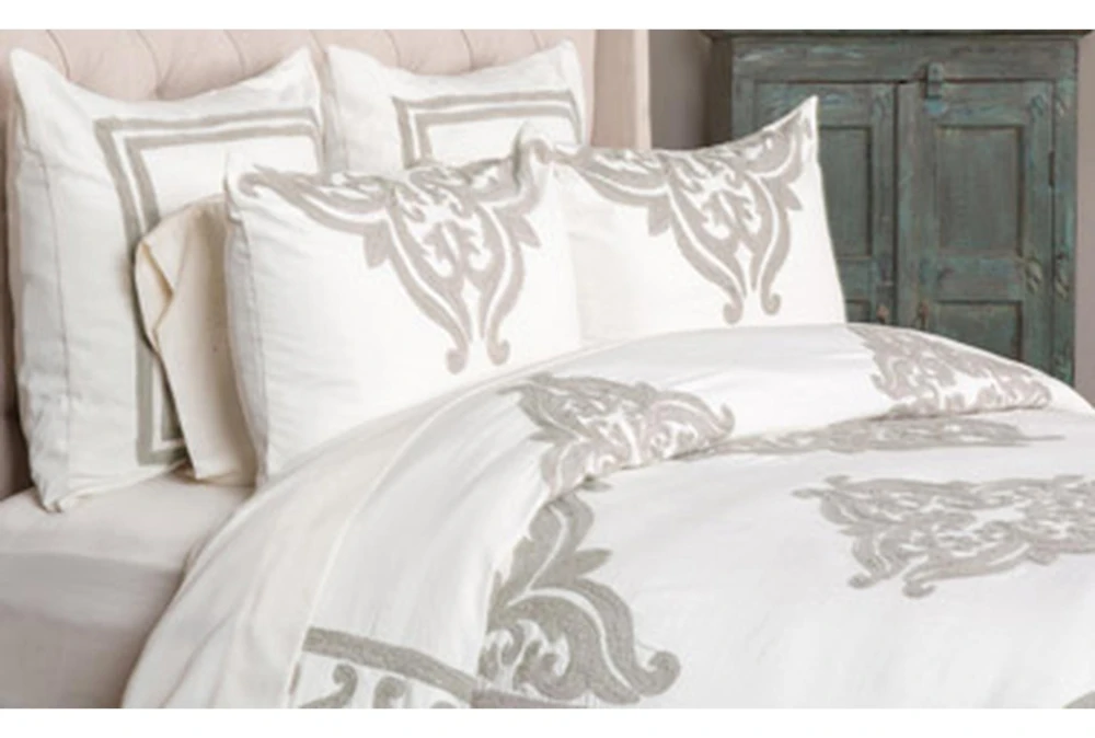 King Duvet - Ivory With Embroidered Natural Stitching Cotton