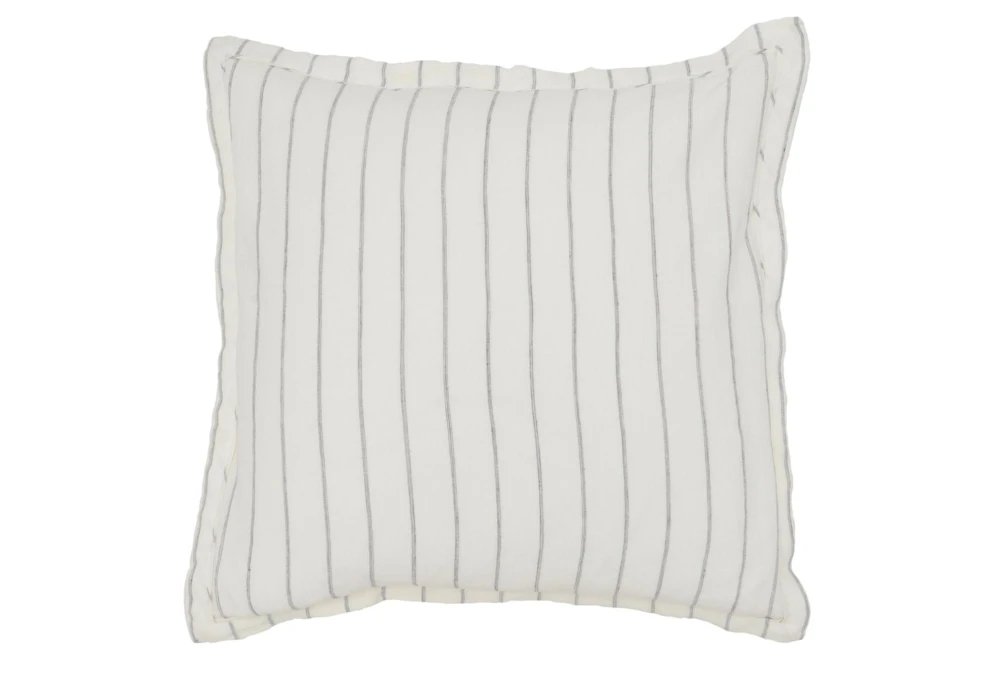 Euro Sham - White With Neutral Stripes Belgain Flax Linen 