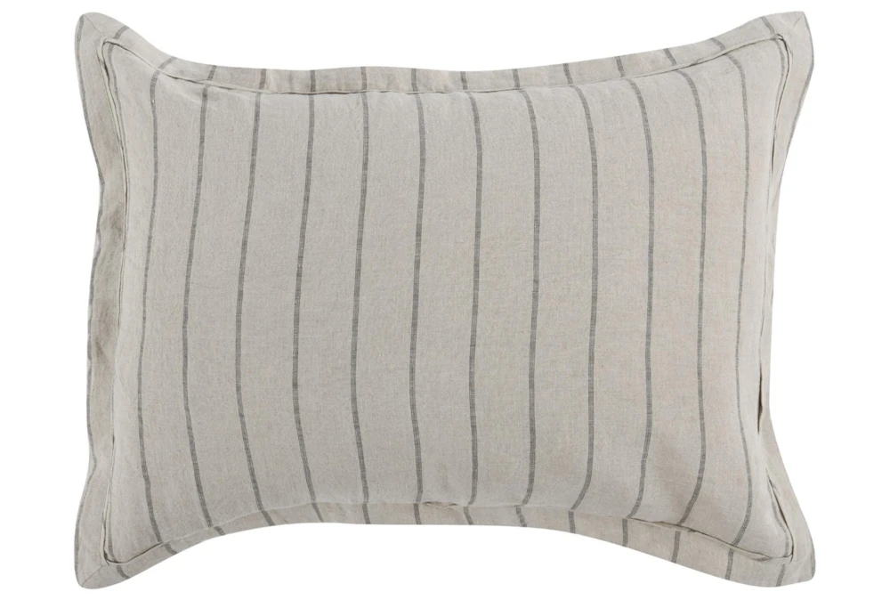 Standard Sham-Natural With Neutral Stripes Belgain Flax Linen 