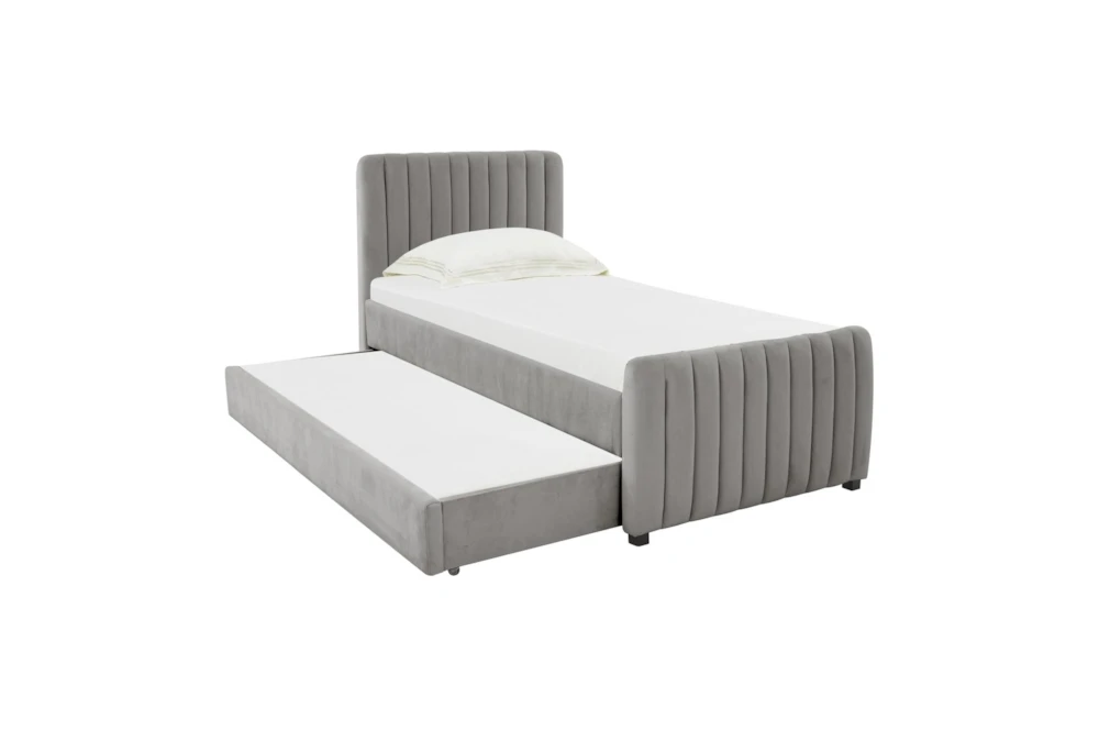 Anaya Grey Twin Upholstered Panel Bed With Twin Trundle