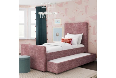 Lilah Blush Twin Velvet Uph Panel Bed With Twin Trundle
