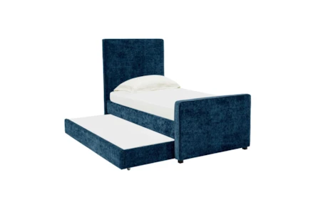 Lilah Navy Twin Velvet Uph Panel Bed With Twin Trundle - Main