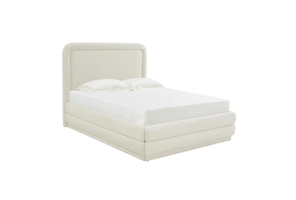 Velma Cream Full Velvet Upholstered Platform Bed