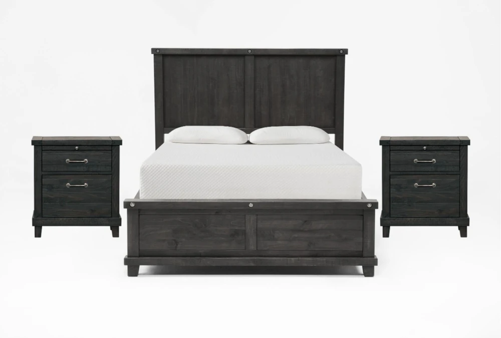 Jaxon Espresso Full Wood 3 Piece Bedroom Set With 2 Nightstands