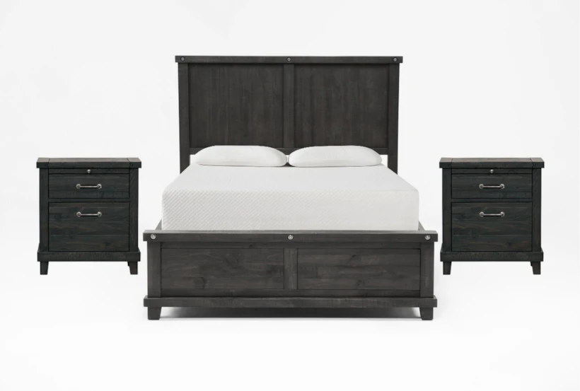 Jaxon Espresso Full Wood 3 Piece Bedroom Set With 2 Nightstands - 360