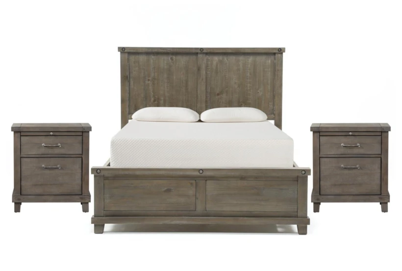 Jaxon Grey Full Wood 3 Piece Bedroom Set With 2 Nightstands - 360